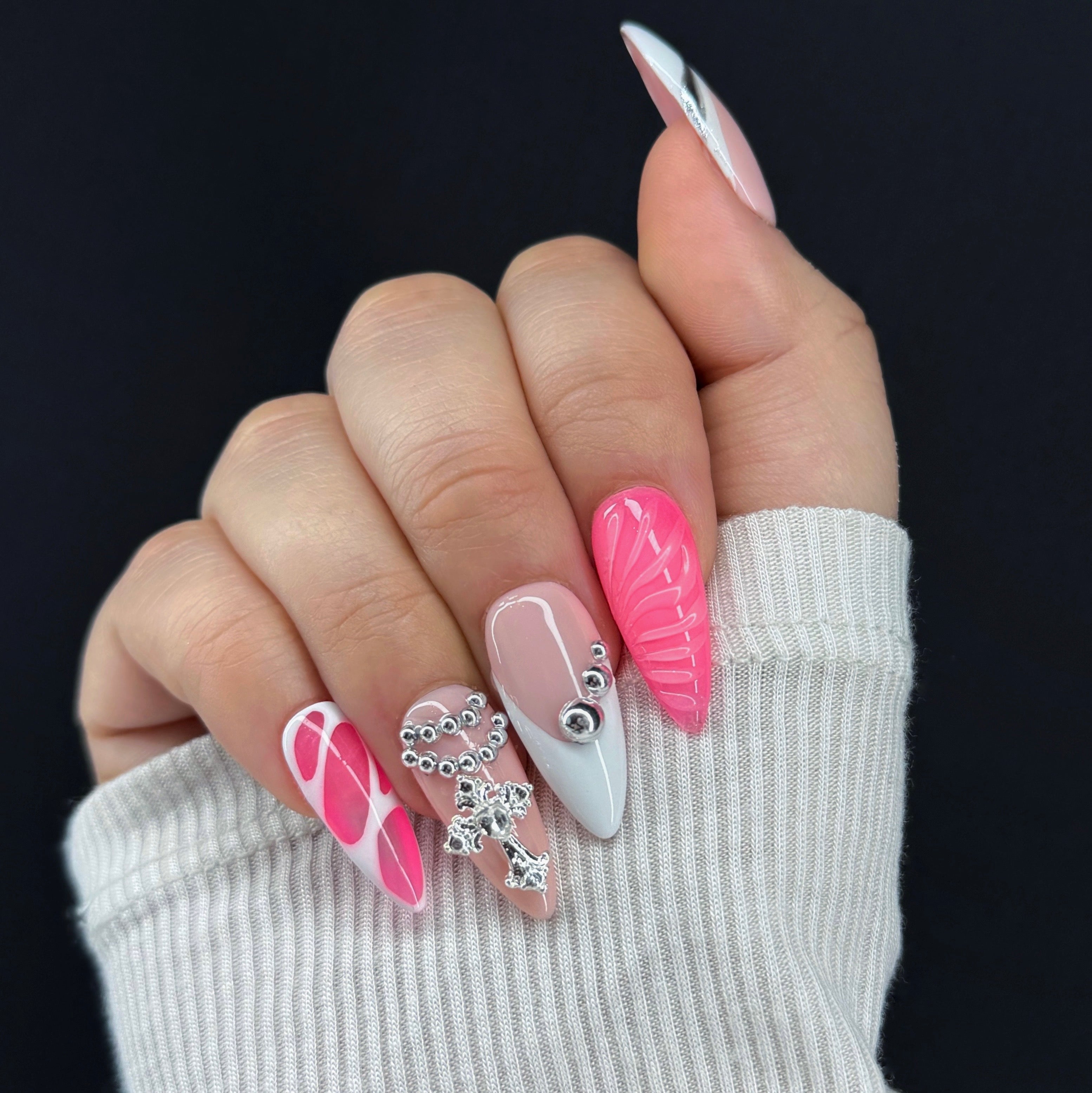 Silver Pink Jelly Press-On Nails